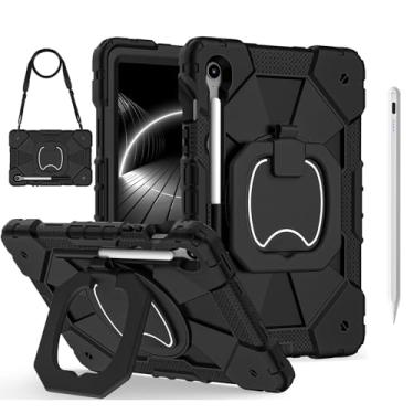Imagem de MONWO Capa para Samsung Galaxy Tab S10 Lite / S10 FE / S9 FE 10,9 Polegadas com Caneta Touch, Possui Compartimento para Caneta, Alça de Ombro e Suporte Traseiro Que Gira 360° (Preto)