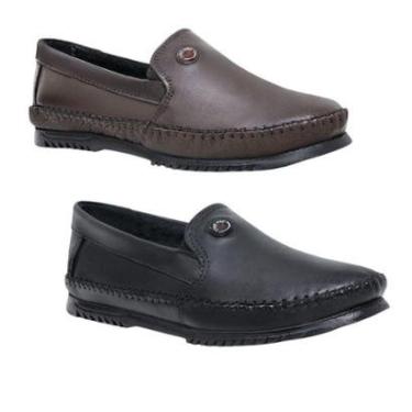 Imagem de KIT 2 PARES Sapato Mocassim Masculino de Couro Legitimo Sapatilha Ortopédico-Masculino