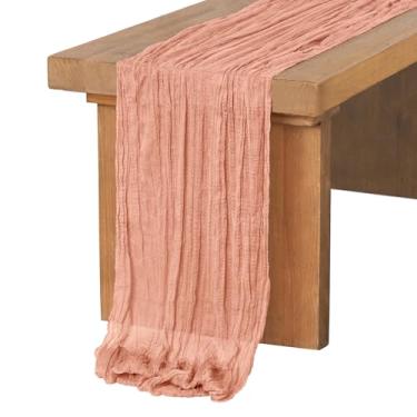 Imagem de Ling's Moment Corredor de mesa de terracota pôr do sol de 3,5 m cinza claro chiffon como corredor de mesa com brilho prateado para recepção de casamento rústica boho festa de casamento decoração de