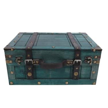 Imagem de Yunir Baú de Tesouro de Madeira, 13,6 X 9,4 X 6,1 pol., Caixa de Armazenamento de Madeira Com Tampa, baú Decorativo para Lembranças, Mala Vintage, Caixa Portátil, Adereços de (Retro Verde Grande)