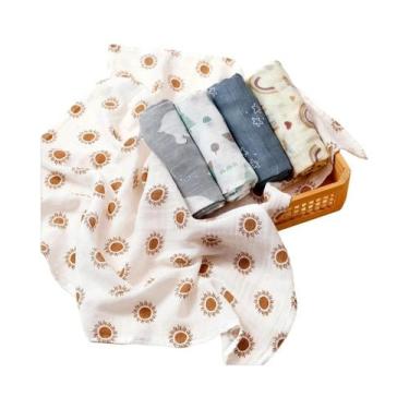 Imagem de Conjunto De 5 Panos De Bebê De Algodão Muslin De Bambu Super Macio 60x