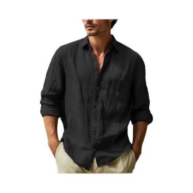 Imagem de Camisa Havaiana Masculina De Algodão E Linho Tamanho Grande Com Gola D