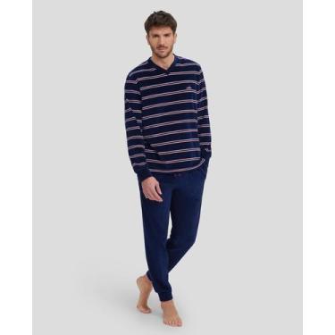 Imagem de Pijama Veludo Listrado - Lohe, Azul marinho, M