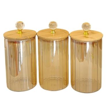 Imagem de Pote Hermético de Vidro canelado ambar cristal Com Tampa de Bambu 750ml porta alimentos é ideal para grãos, biscoitos(3)