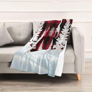 Imagem de Wassud Cobertores e mantas de Natal 152 x 228 cm cobertor xadrez de Natal para sofá, cobertor quente de lã de pelúcia aconchegante para cama, sofá, cadeira, decoração de casa