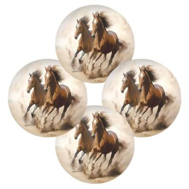Imagem de Wassud Jogo americano conjunto de 4 tapetes redondos de dois cavalos galopantes para cozinha e jantar tapetes laváveis resistentes ao calor para decoração de mesa 39 cm