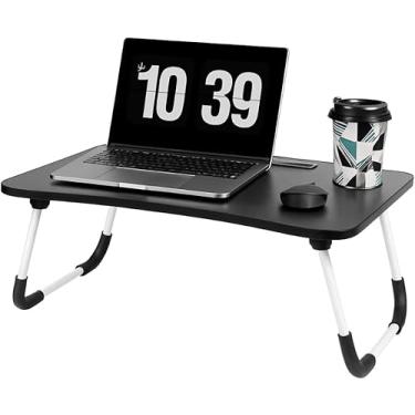 Imagem de Mesa Para Notebook Portátil Articulada Mdf Grafite Suporte Para Laptop Dobrável Home Office Cama Porta Tablet (Preto)