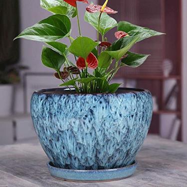 Imagem de uhyOHF Vaso de flores de cerâmica verde suculenta estilo chinês extra grande Chlorophytum vaso de flores verde para interior decorativo jardim flor bonsai vaso para Aloe (verde-M