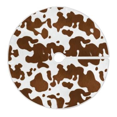 Imagem de Wassud Saia para árvore de Natal com laços seguros, textura de couro bovino marrom, tapete festivo de árvore de Natal para festas de ano novo, decoração de casa