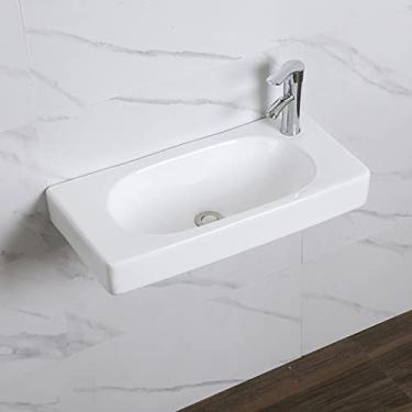 Imagem de Pia de banheiro de cerâmica para montagem na parede, lavatório branco pequeno montado na parede retangular de porcelana para fazenda, B