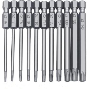 Imagem de XLCZMYL Conjunto de brocas de chave de fenda de segurança, haste sextavada de 1/10.2 cm de comprimento, conjunto de brocas de aço S2, 11/12 peças, prata, 100 mm de comprimento, 11 peças