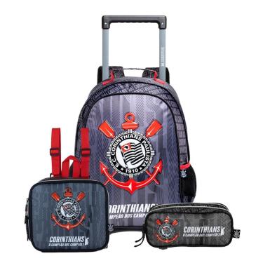 Imagem de Mochila Rodas Lancheira Térmica Estojo Box Corinthians Fut