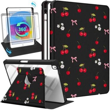 Imagem de Uppuppy Capa para iPad 9ª/8ª/7ª geração para iPad Air 3ª/Pro 10,5 polegadas – Capa inteligente com suporte giratório 360 com suporte para lápis para mulheres, flores de cerejeira para Apple Tablet 7/8
