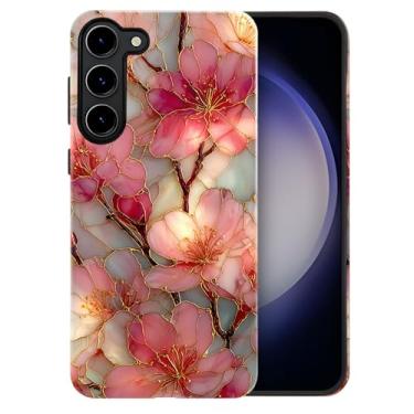 Imagem de heindiy Compatível com Samsung Galaxy S23 Plus, capa brilhante, proteção total, à prova de choque, anti-arranhões, capa de TPU, capas para homem, mulher, flores rosa, vitrais
