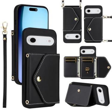 Imagem de Dswteny Capa carteira para iPhone 17 Air de 6,6 polegadas com cordão de pulso alça de ombro fina, porta-cartões de crédito de couro PU acessórios capa de celular para celular i Phone17 i17 17Air