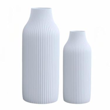 Imagem de Kit 2 Vasos Decorativo Cachepot Estilo Minimalista Moderno Flores Folhagem Plastico - Decoração para Sala, Varanda e Escritório(Branco,Kit 23cm e 18cm)
