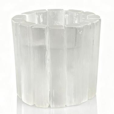 Imagem de Suporte de luz de chá de selenita, castiçais de cristal de selenita natural com diferentes formas, para decoração de casa, meditação, ioga, Reiki, presentes (copo redondo regular)