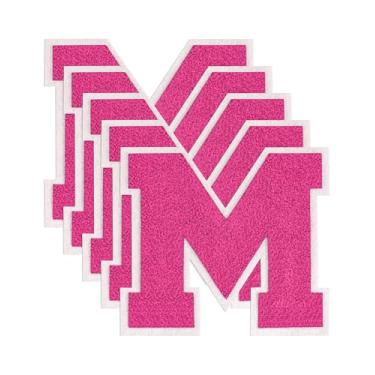 Imagem de GBTBYS Remendos de letras universitárias de 11,4 cm rosa chenille ferro em letras patch para mochilas, aplique bordado, jaqueta com capuz, bolsas de Natal, festa de aniversário, M