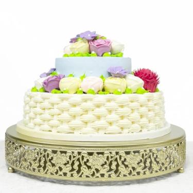 Imagem de FEICTPOX Suporte de bolo, suporte redondo de metal para sobremesa para cupcake, suporte para exibição de bolos, bandeja de frutas (ouro, 35,5 cm)