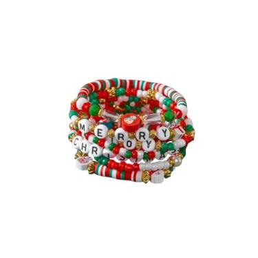 Imagem de COLORFUL BLING Conjunto de pulseiras de Natal para amigas, mulheres, homens, berloques, alegria, feliz Natal, pulseiras elásticas com contas, presentes festivos, acessórios de roupa, Small, Plástico