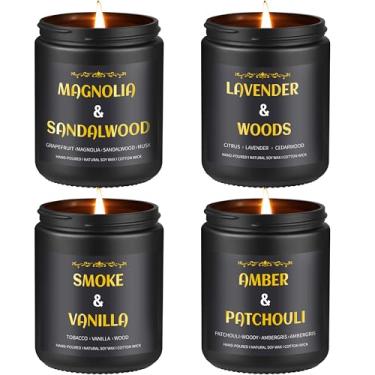 Imagem de Velas perfumadas para homens, pacote com 4 velas masculinas, conjunto de presente de velas para relaxamento, perfumadas em casa, 800 ml, cera de soja, aromaterapia, lavanda/patchouli/sândalo/fumaça e