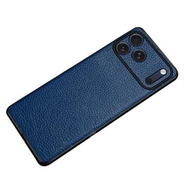 Imagem de LYJSMGZ Capa de couro genuíno para iPhone 17 Pro Max/Air/17 Pro/17, proteção completa para a lente à prova de choque, capa fina anti-impressão digital, azul, 17 Pro Max