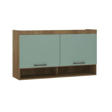 Imagem de Armário Aéreo Maleiro Modulado 145cm 2 Portas Basculantes Paris Luciane Móveis Avelã Pf Com Verde Pf