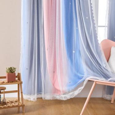 Imagem de Cortinas XiDi Rainbow PinkGreyBlue para decoração de quarto 34x244cm