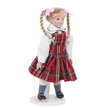 Imagem de aqxreight 1:12 Boneca de Casa de Bonecas Em Miniatura de Porcelana Longa Trança Vestido Vermelho Menina Mini Modelo de de BrinquedoAcabamento Vermelho Projetado para Crianças Trabalhada de Brinquedo