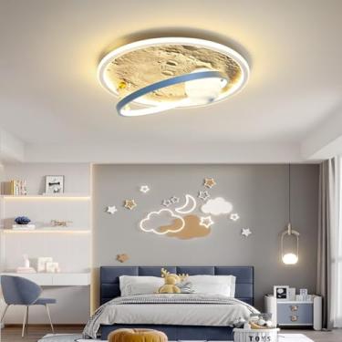 Imagem de Luminária de teto LED para quarto infantil, com intensidade regulável, azul, criativa e elegante, com controle remoto, proteção para os olhos, estilo desenho animado, com cúpula de vidro par