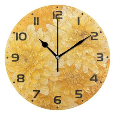 Imagem de Qilmy Relógio de parede pequeno moderno crisântemo 25 cm, operado por bateria, silencioso sem tique-taque, relógio analógico decorativo para casa, escritório, escola, quarto, banheiro e cozinha, fácil