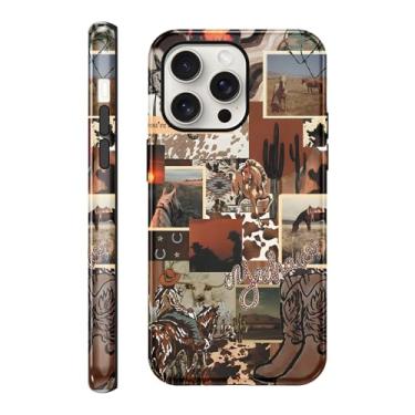 Imagem de Vulfwela Capa para celular iPhone 15 Pro Max de 16,7 cm, capa de proteção retrô à prova de choque cowboy cowgirl touro, 2 em 1, Western Ranch Boho Southwestern, retrô, à prova de choque, estampa de