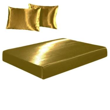 Imagem de Jogo De Lençol Casal Padrão Cetim Seda Alto Brilho 3 Peças - Lm Detona