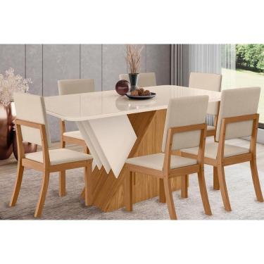 Imagem de Sala De Jantar Completa épic Sc24 Tampo Madeirado C- Vidro Canto Curvo 160x90cm E 6 Cadeiras Milla Nature-veludo Light Linho - Henn