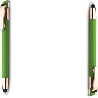 Imagem de Caneta Esferográfica em Metal, Azul com Detalhe Dourado Rosé, Ponta Touch Emborrachada, Escrita Média, Design Moderno, Corpo Cilíndrico, para Escritório (Kit 2 Verde)