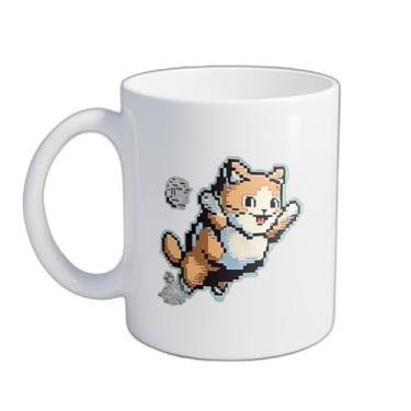 Imagem de Caneca Xícara de Café Porcelana 300ml Gato Pixel Brincando com Bola