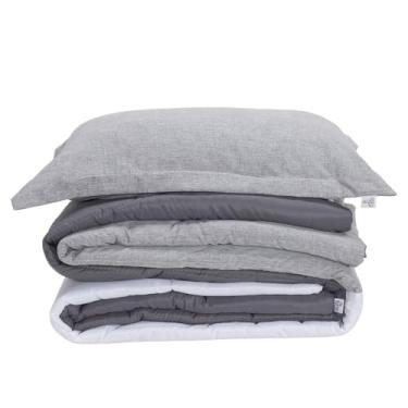 Imagem de Kit Edredom Solteiro, 5 Peças, Cinza, 240x180 cm, Edredom + Fronhas + Porta Travesseiro, Moderno, Liso, Poliéster