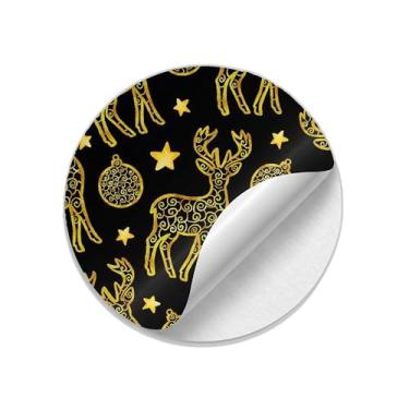 Imagem de Ladrilho Decorativo de Cerâmica Natalino com Veado Dourado e Estrelas no Fundo Preto