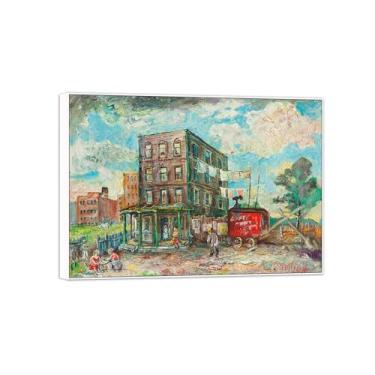 Imagem de David Burliuk Famosas impressões em tela de arte de parede prontas para pendurar. Bedford Avenue. Pintura com moldura branca para decoração de sala de estar 60 x 85 cm 24 x 33 polegadas