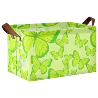 Imagem de Caixas de armazenamento decorativas dobráveis com alças, caixas de armazenamento de 43 x 29 x 25 cm, borboletas, verde, amarelo, organizador de toalhas para armário, pacote com 2