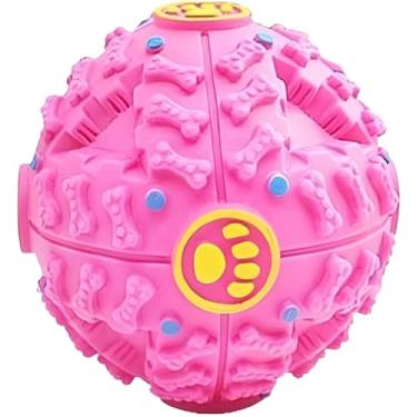 Imagem de Bola Rosa Petisco Interativa para Pet, 8cm de Diâmetro, Vinil Resistente, com Som, Estimula Inteligência, para Cães Pequeno e Médio Porte