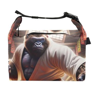 Imagem de TSENQUE Lancheira feminina divertida Gorilla Karate com isolamento térmico para trabalho, portátil, com alça de ombro ajustável
