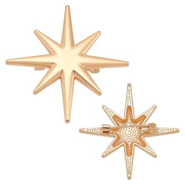 Imagem de PH PandaHall Broche de estrela, 2 peças, octagrama, estrelas, alfinetes de lapela de 4,6 cm, distintivo de estrela, broche de metal, octagrama, estrela para terno, mochila, chapéu, bolsa, gravata de