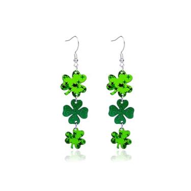 Imagem de ANGLEQUEEN Brincos femininos com pingente de trevo de acrílico para Dia de São Patrício, trevo irlandês, brinco de boa sorte, chapéu verde irlandês, roupas de festival, acessórios para o dia de São