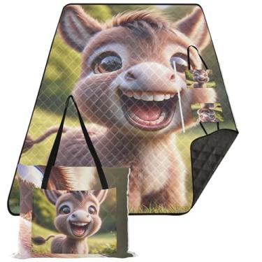 Imagem de TSENQUE Lindo filhote de burro sorridente, cobertores de piquenique fofos, cobertor de praia dobrável, sem areia, à prova d'água, para uso ao ar livre, para grama, 203 x 152 cm