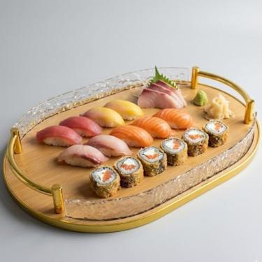 Imagem de Bandeja Oval Com Alça Borda Dourada Casita