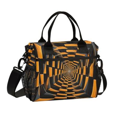 Imagem de GAIGEO Lancheira térmica geométrica espiral retângulos metálicos com alças, lancheiras reutilizáveis, lancheira feminina isolada, M