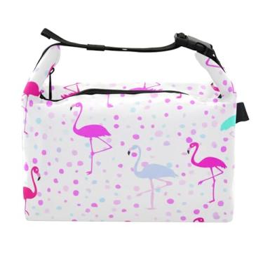 Imagem de TSENQUE Lancheira feminina flamingo rosa bolinhas brancas lancheira portátil lancheira para trabalho animal floral bolsa térmica para adultos