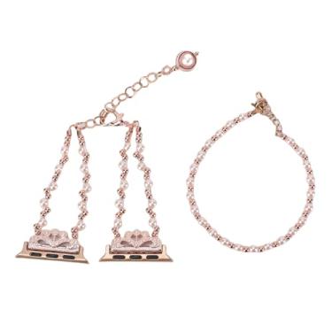 Imagem de Tangxi Pulseira de Miçangas Compatível Com IOS Watch 38mm 40mm 41mm 42mm 44mm 45mm 49mm, Pulseira Elástica Feita à Mão Com Miçangas para Mulheres (Róseo)