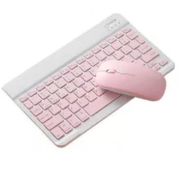 Imagem de Teclado e Mouse Sem Fio Rosa, Bluetooth, Bateria Recarregável, DPI Ajustável